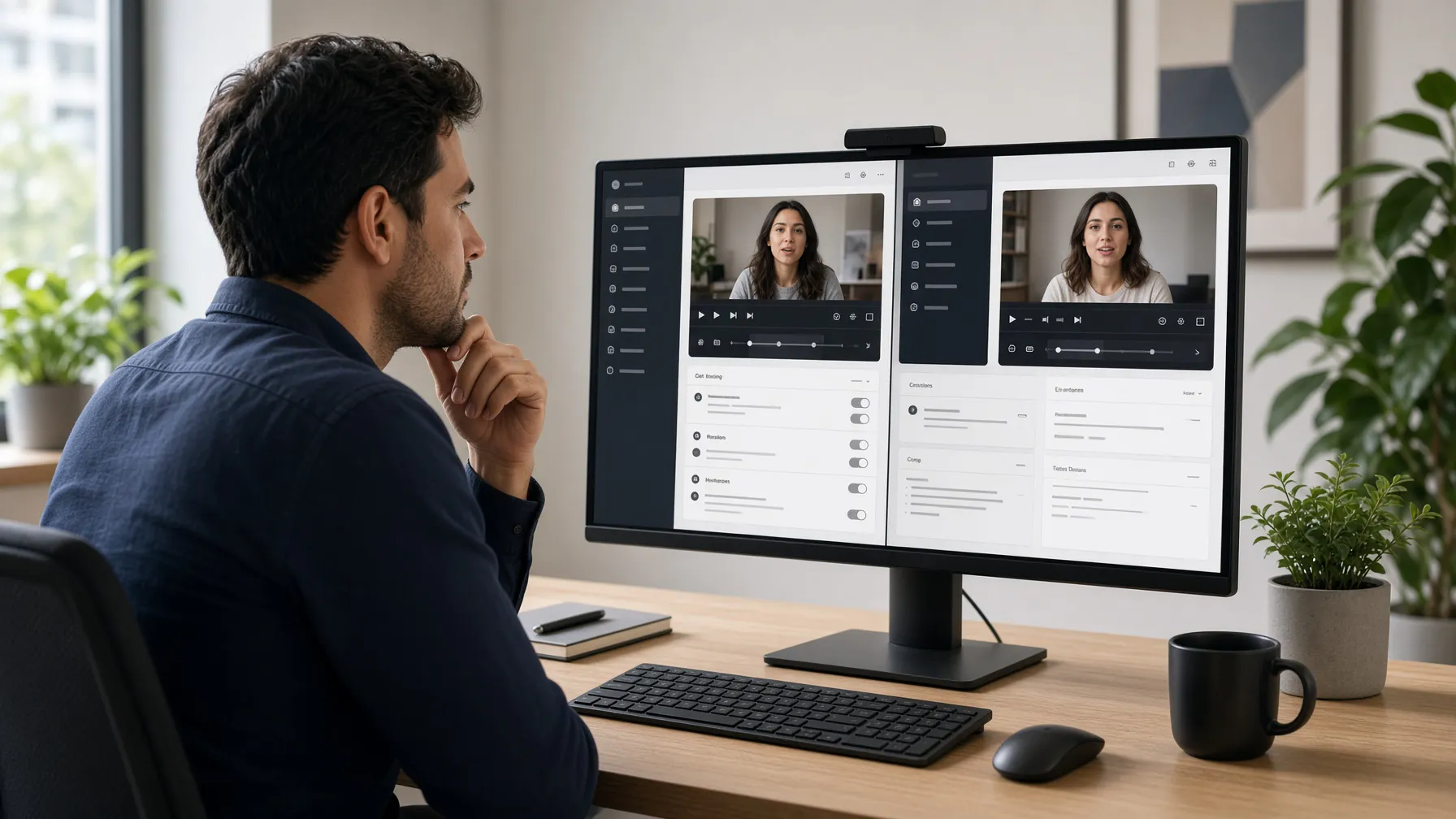 Digital marketer comparing AI marketing software on a computer screen.