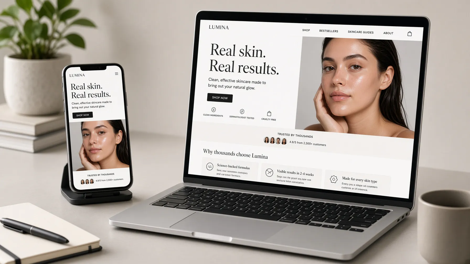 High-converting ecommerce landing page design on multiple devices.
